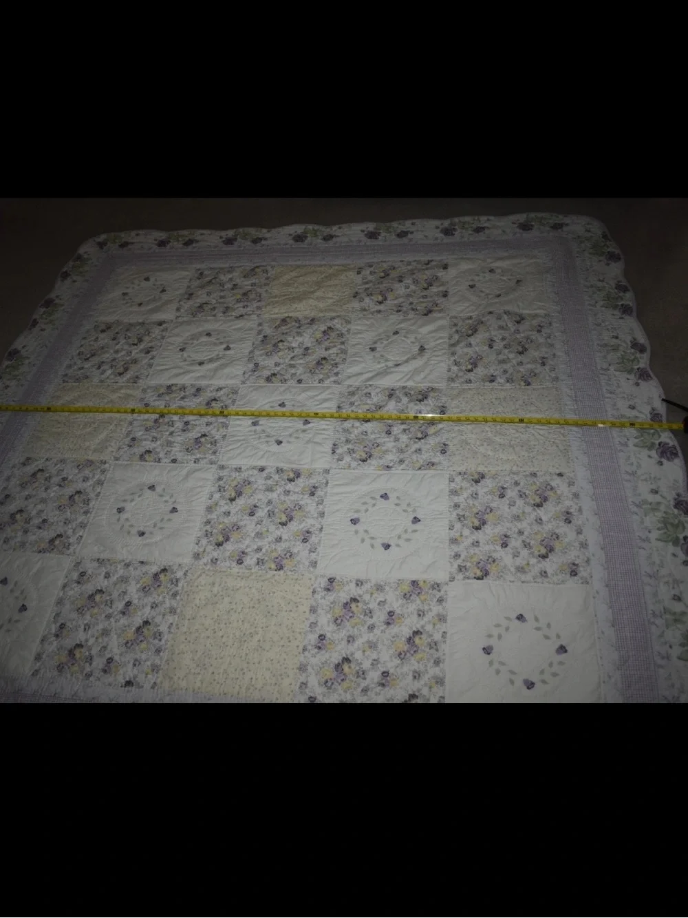 Vintage Quilt Full Queen Blanket Floral Flower embroidered Beads Country Cottage